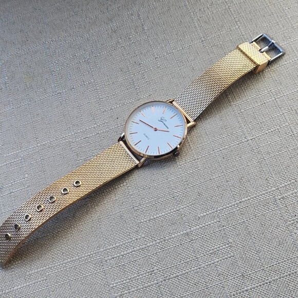 Geneva Ladies Wristwatch Rose gold Tone Mesh Metal Strap Analog Quartz Watch - Picture 7 of 11